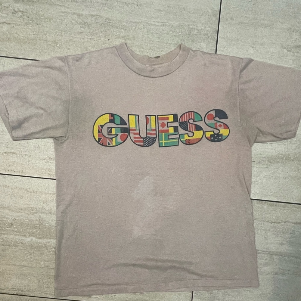 Vintage Guess Nations Flag Spellout Tee Single Stich